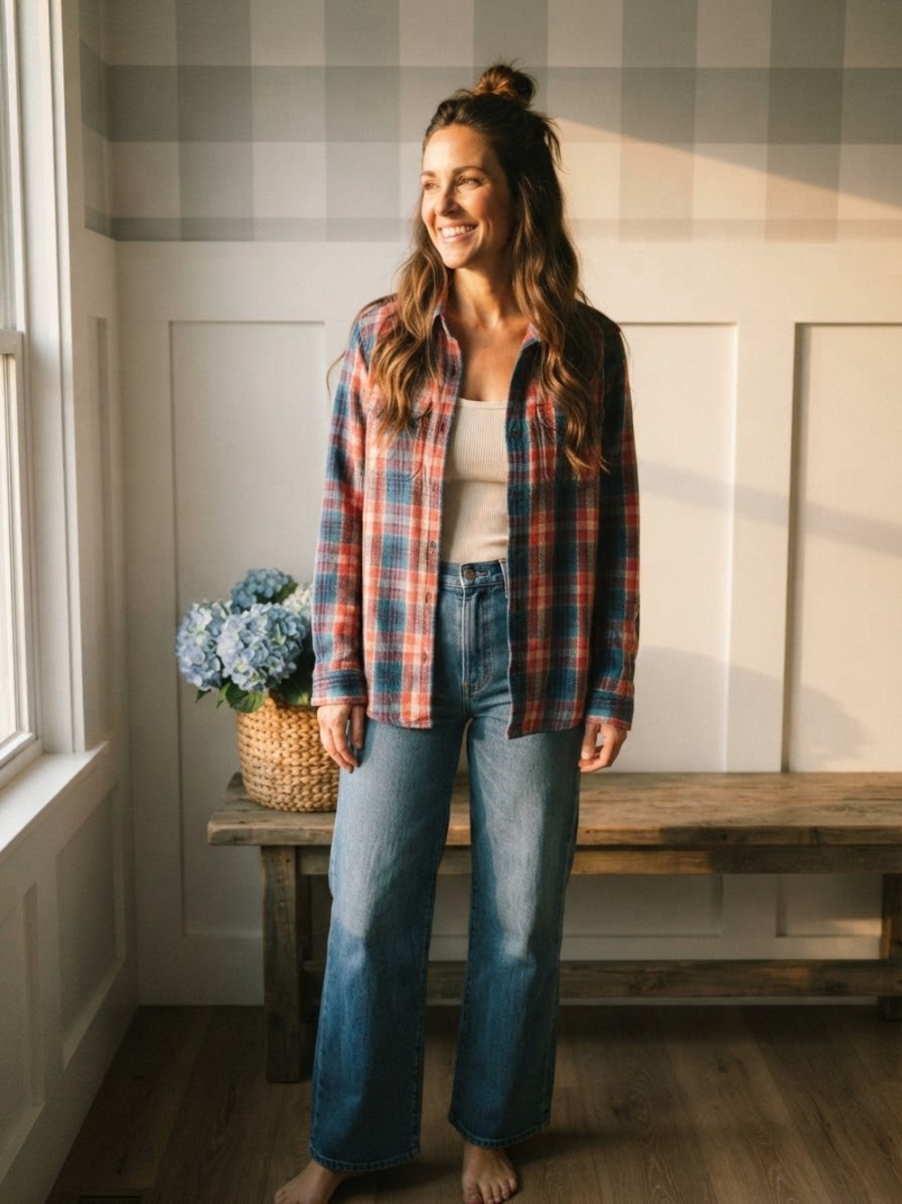 Outerknown Organic Cotton Red and Blue Plaid Utility Jacket Medium